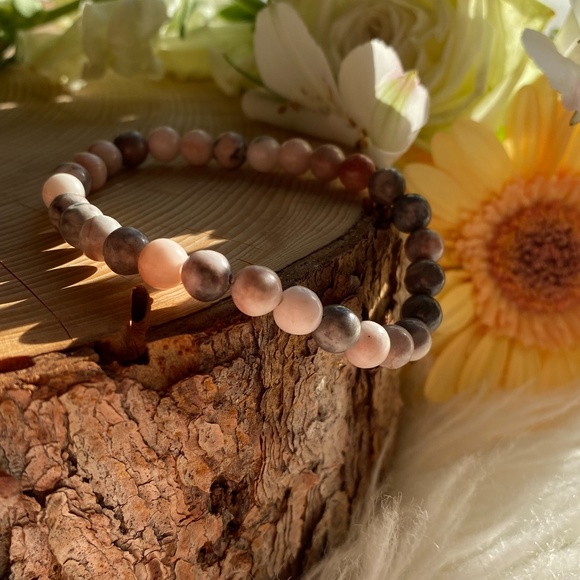 Pink Zebra Jasper Beaded Bracelet - Picture 1 of 3